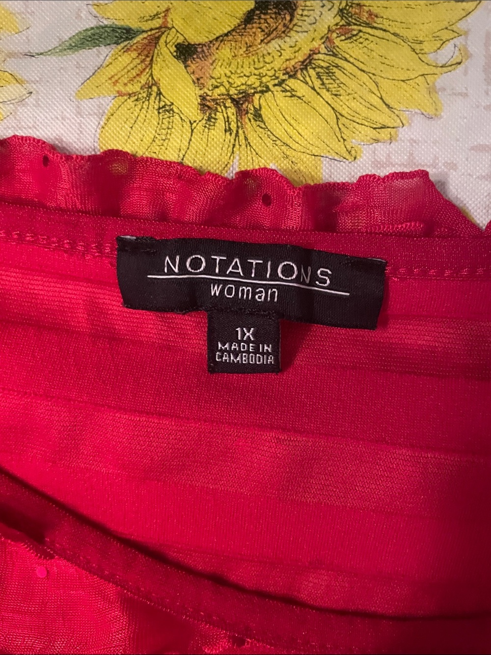 Notations Bright Red Ruffle long Sleeve Top - Picture 2 of 6